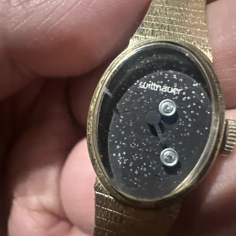 Works VTG WITTNAUER Ladies Watch Wind Up Diamond Galaxy Dial -GF Band- Rare 17mm